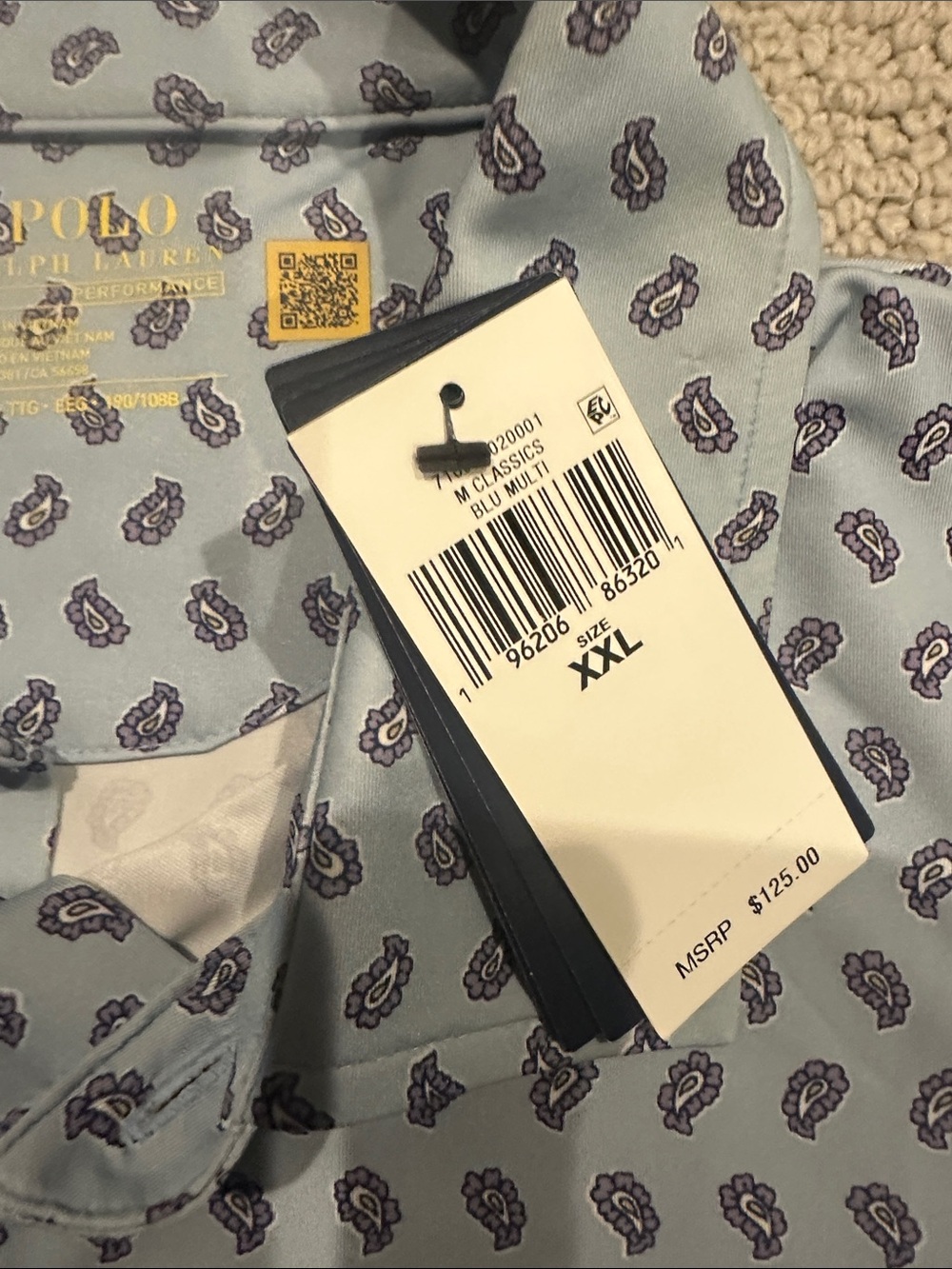 Polo by Ralph Lauren Light Blue Polo with Navy Paisley Print - Picture 3 of 3